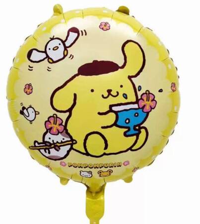 119.jpg 18" Round Yellow Pompom Purin Foil Balloon (Unpacked) - Image 1