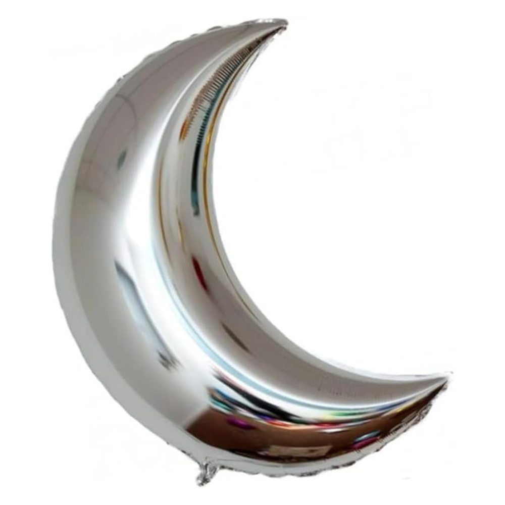 2 18" Silver Crescent Moon Foil Balloon (Unpacked) - Image 1