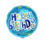 18" Round Blue Happy Birthday Foil Balloon (Unpacked)