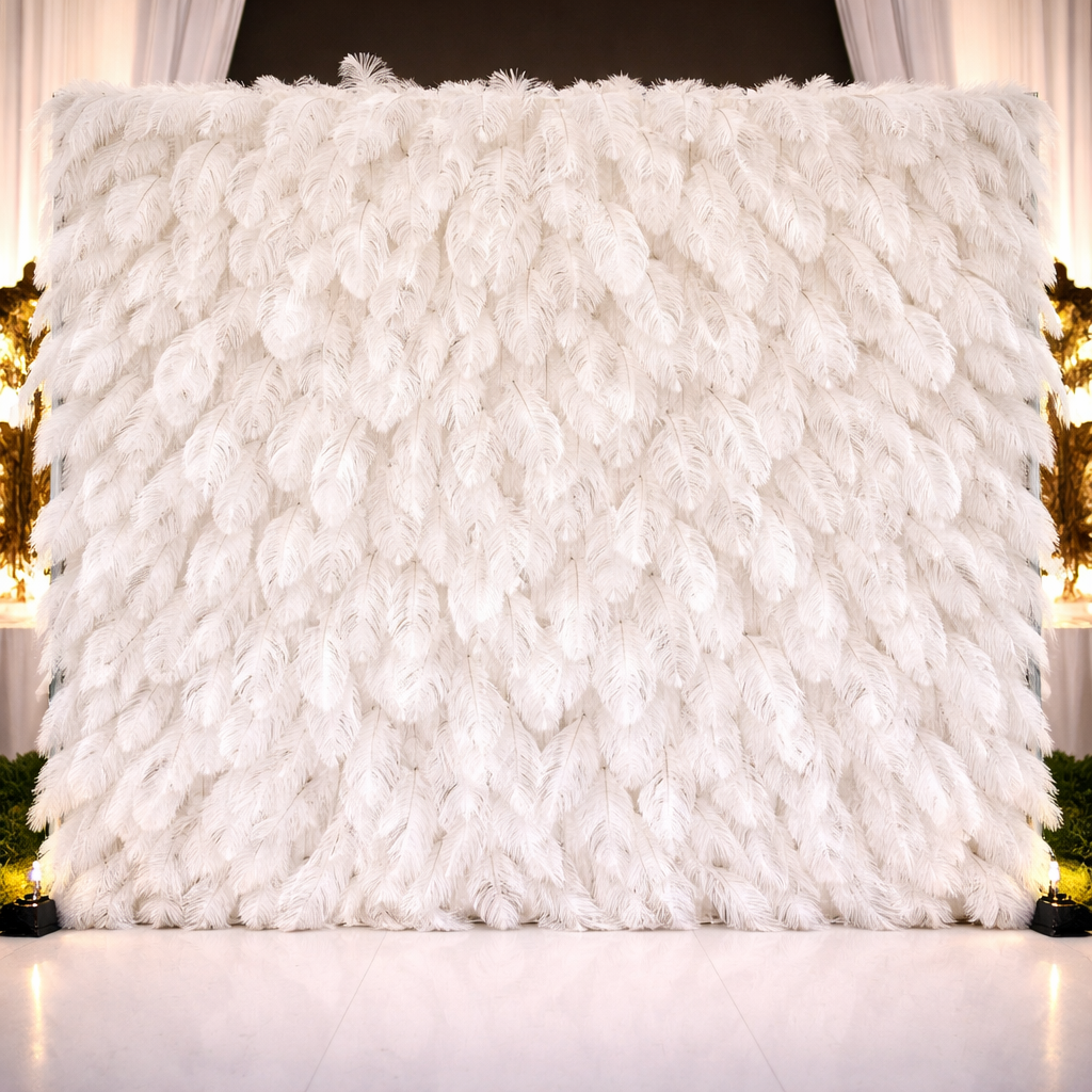 A( Feathers Wall Backdrop White Luxury Feathers (240cm×240cm) - Image 1