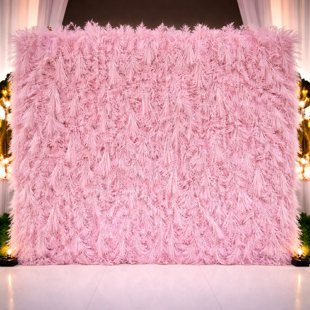 A) Feathers Wall Backdrop Light Pink Luxury Feathers (240cm×240cm) - Image 1