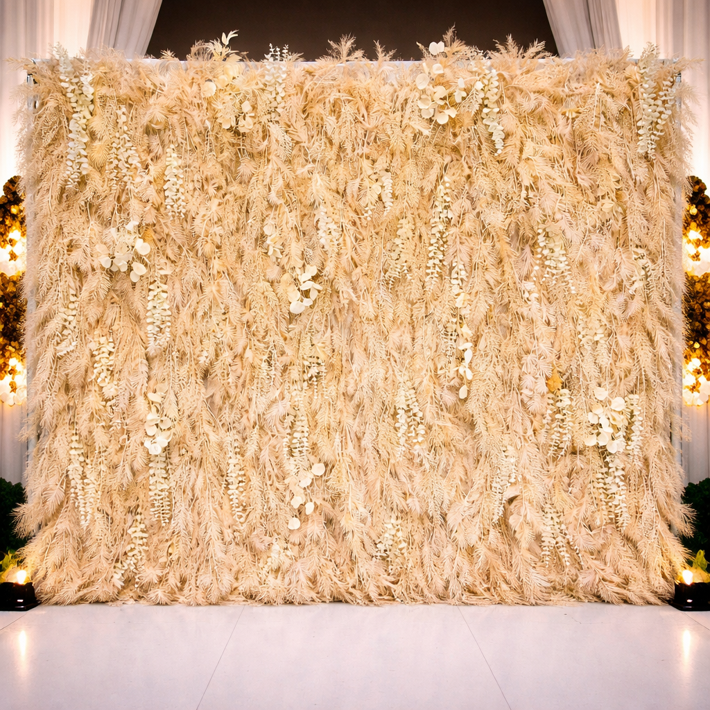 A, Feathers Wall Backdrop Beige Luxury Feathers (240cm×240cm) - Image 1