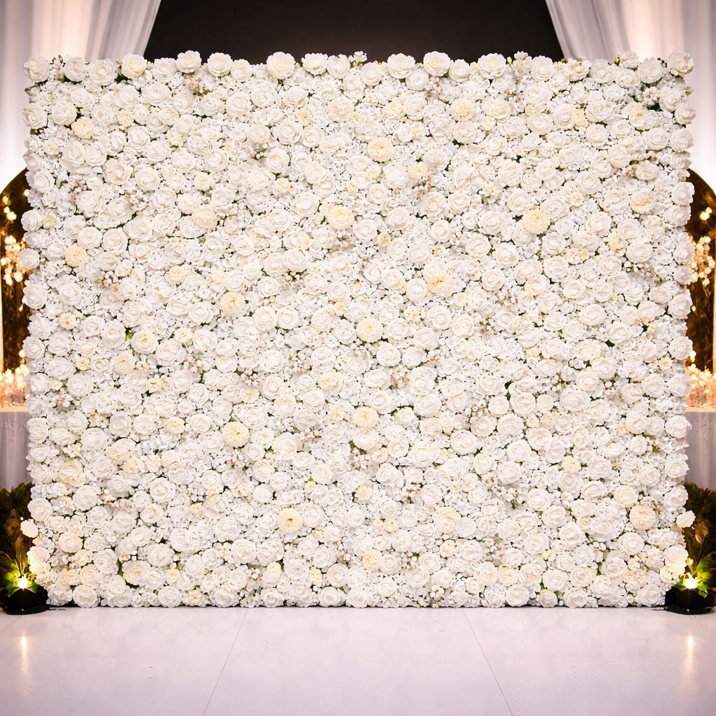 Floral Wall Background White Luxiry Roses Floral Wall Backdrop Ivory Luxury Roses (240cm×240cm) - Image 1