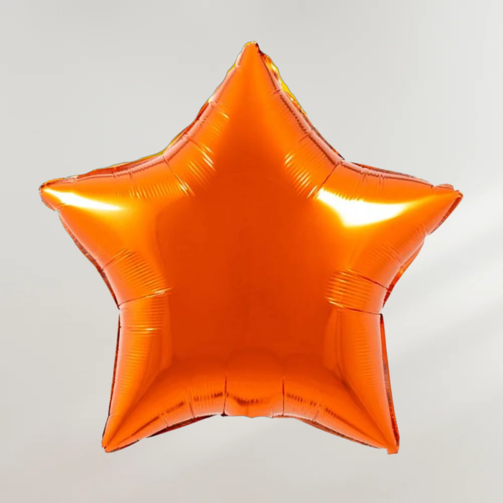 OransjeStjerneBallong.webp 18" Orange Star Shape Foil Balloon (Unpacked) - Image 1