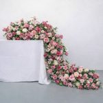 Artificial Pink Cream Rose Flower Table Runner 43cm×100cm