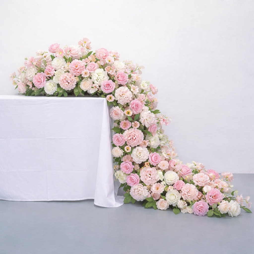 WhatsApp Image 2026-03-25 at 9.43.55 PM (1) Artificial Light Pink & White Rose Flower Table Runner 43cm×100cm - Image 1
