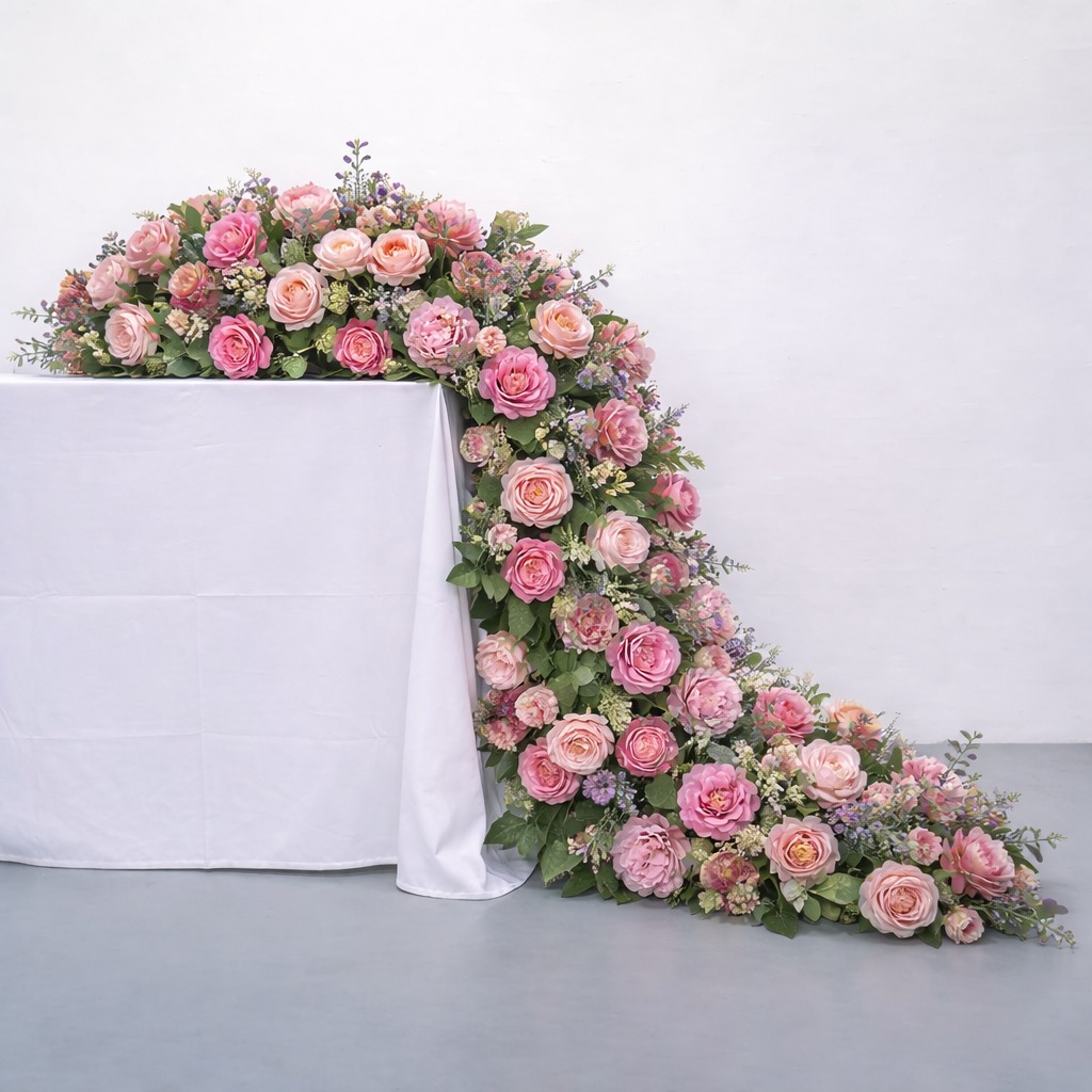 WhatsApp Image 2026-03-25 at 9.43.56 PM (1) Artificial Pink Rose Flower Table Runner 43cm×100cm - Image 1