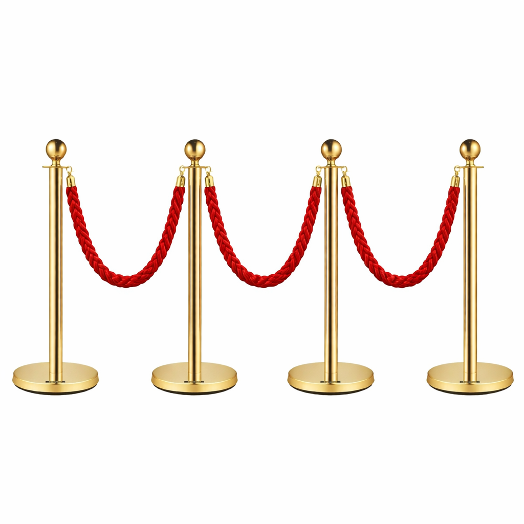 aaa 4x Bollards Stanchion Post Crowd Barriers 3x Red Twisted Rope - Image 1