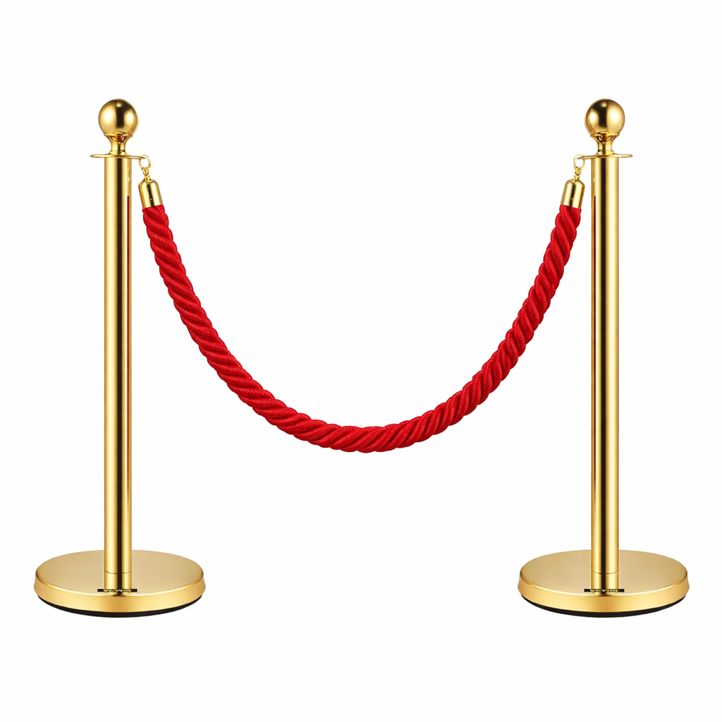 ac 2x Bollards Stanchion Post Crowd Barriers 1x Red Twisted Rope - Image 1