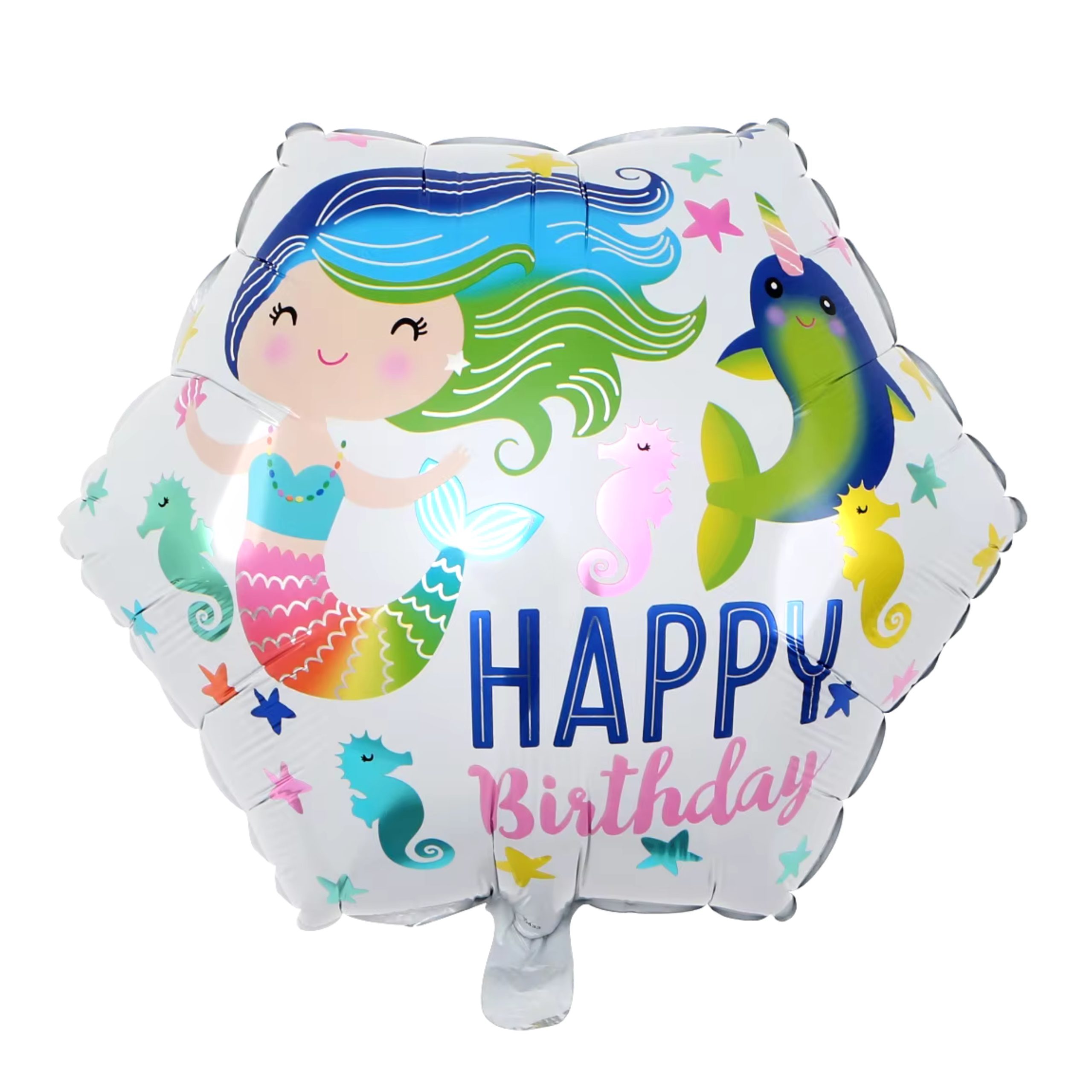 d-8-scaled-1.jpg 18" Mermaid Themed "Happy Birthday" Foil Balloon (Unpacked) - Image 1