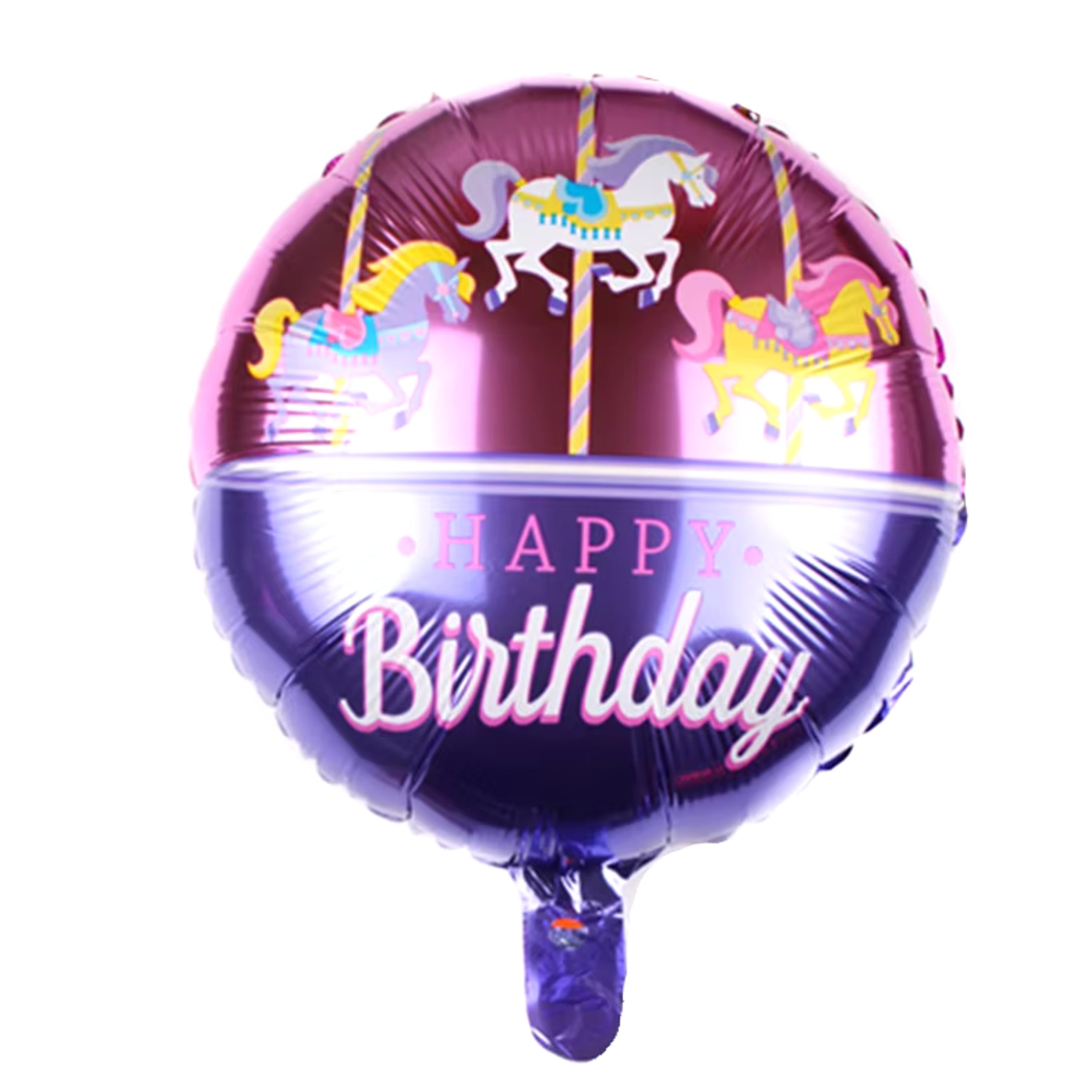 e-6-scaled-1.jpg 18" Round Carousel Themed Foil "Happy Birthday" Balloon (Unpacked) - Image 1