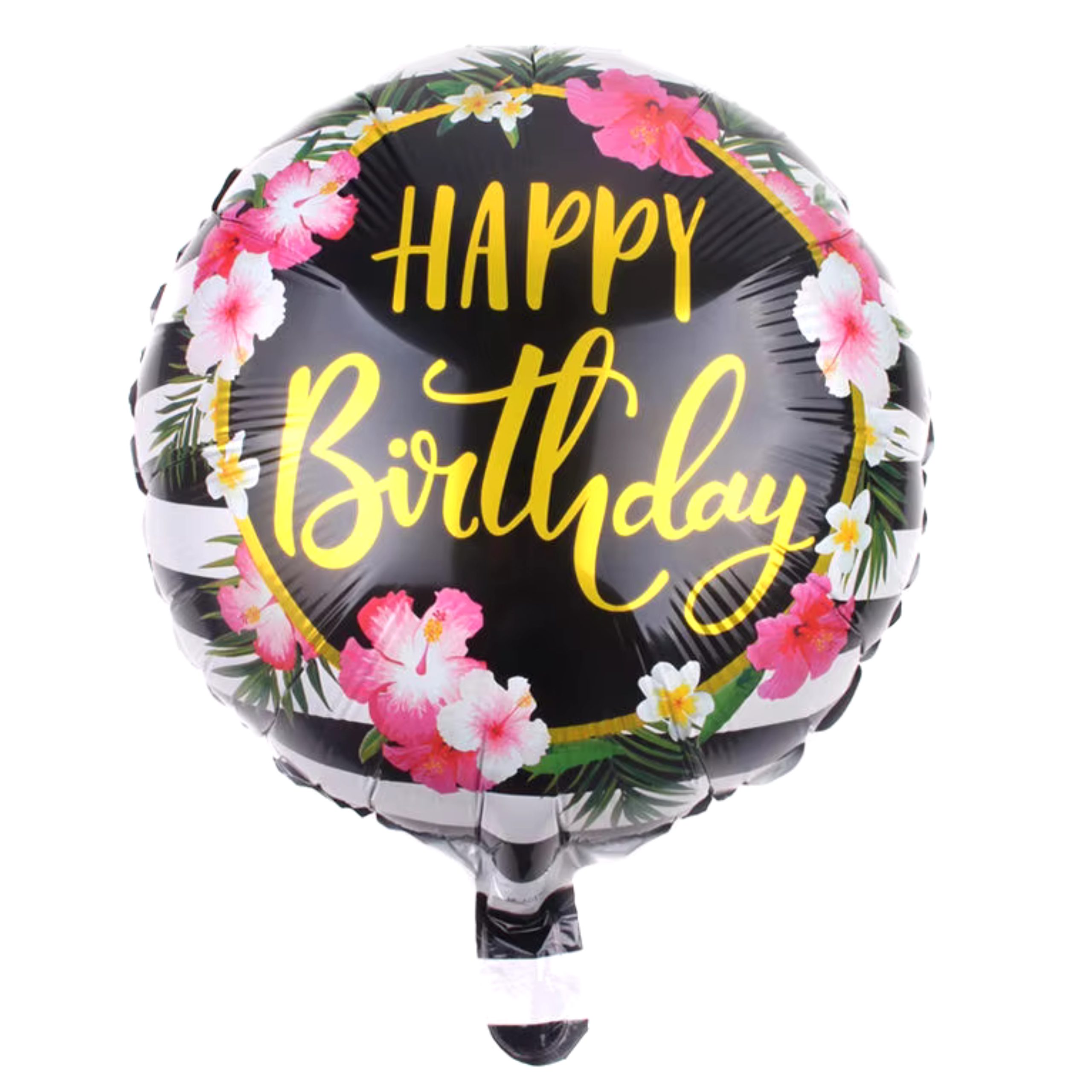 f-3-scaled-1.jpg 18" Happy Birthday Printed Round Floral Foil Balloon (Unpacked) - Image 1