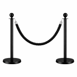 2x Black Bollards Crowd Barriers 1x Black Twisted Rope