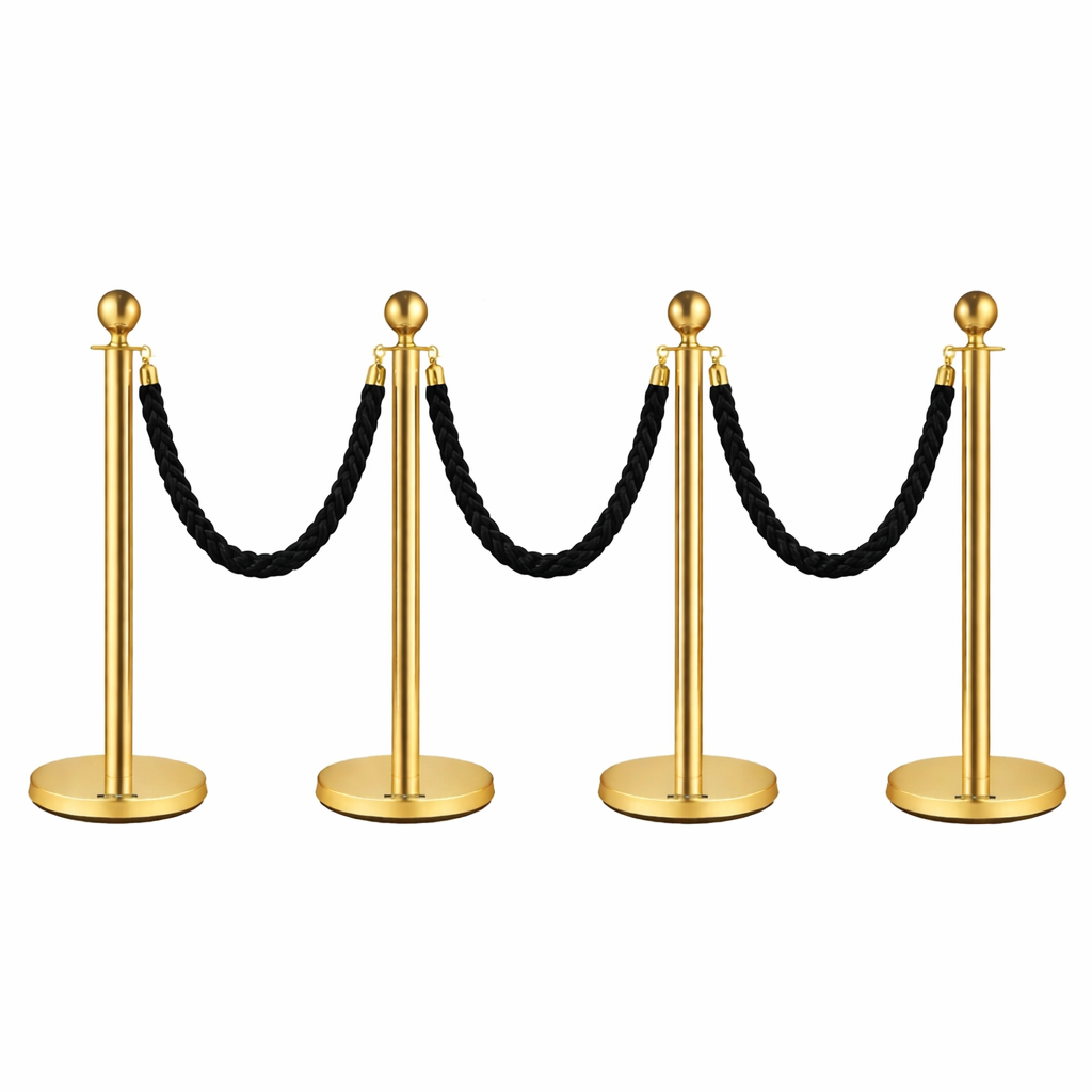 3 4x Bollards Stanchion Post Crowd Barriers 3x Black Twisted Rope - Image 1