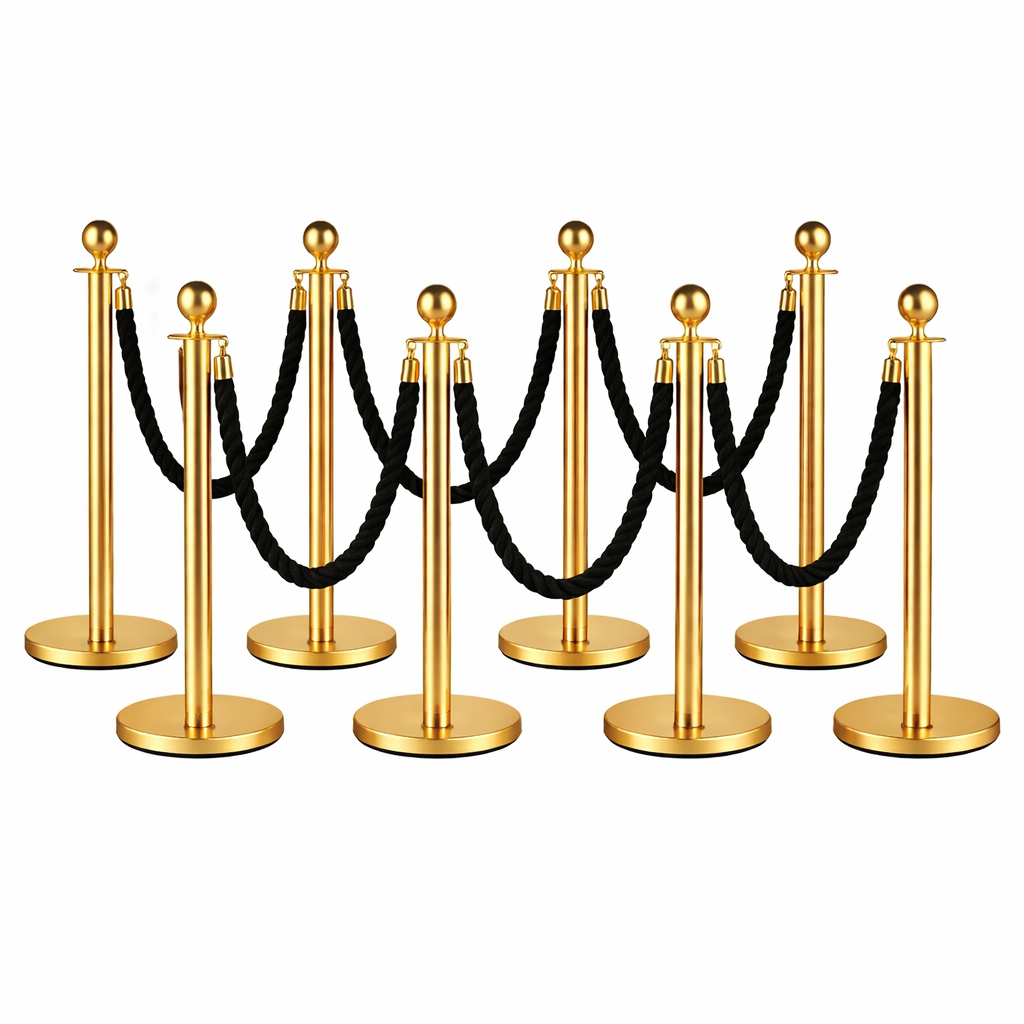 5 8x Bollards Stanchion Post Crowd Barriers 6x Black Twisted Rope - Image 1