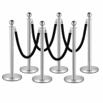 6x Silver Bollards Crowd Barriers 4x Black Twisted Rope