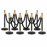 8x Black/Gold Bollards Crowd Barriers 6x Black Twisted Rope
