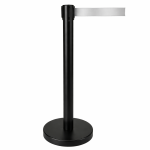 Stainless Steel Black Queue Barrier Post with Silver Belt 2m