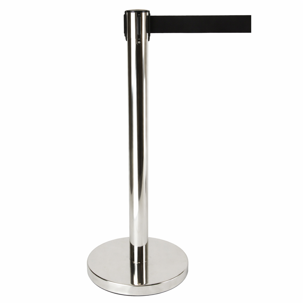 q14 Stainless Steel Queue Barrier Post with Black Belt 2m - Image 1