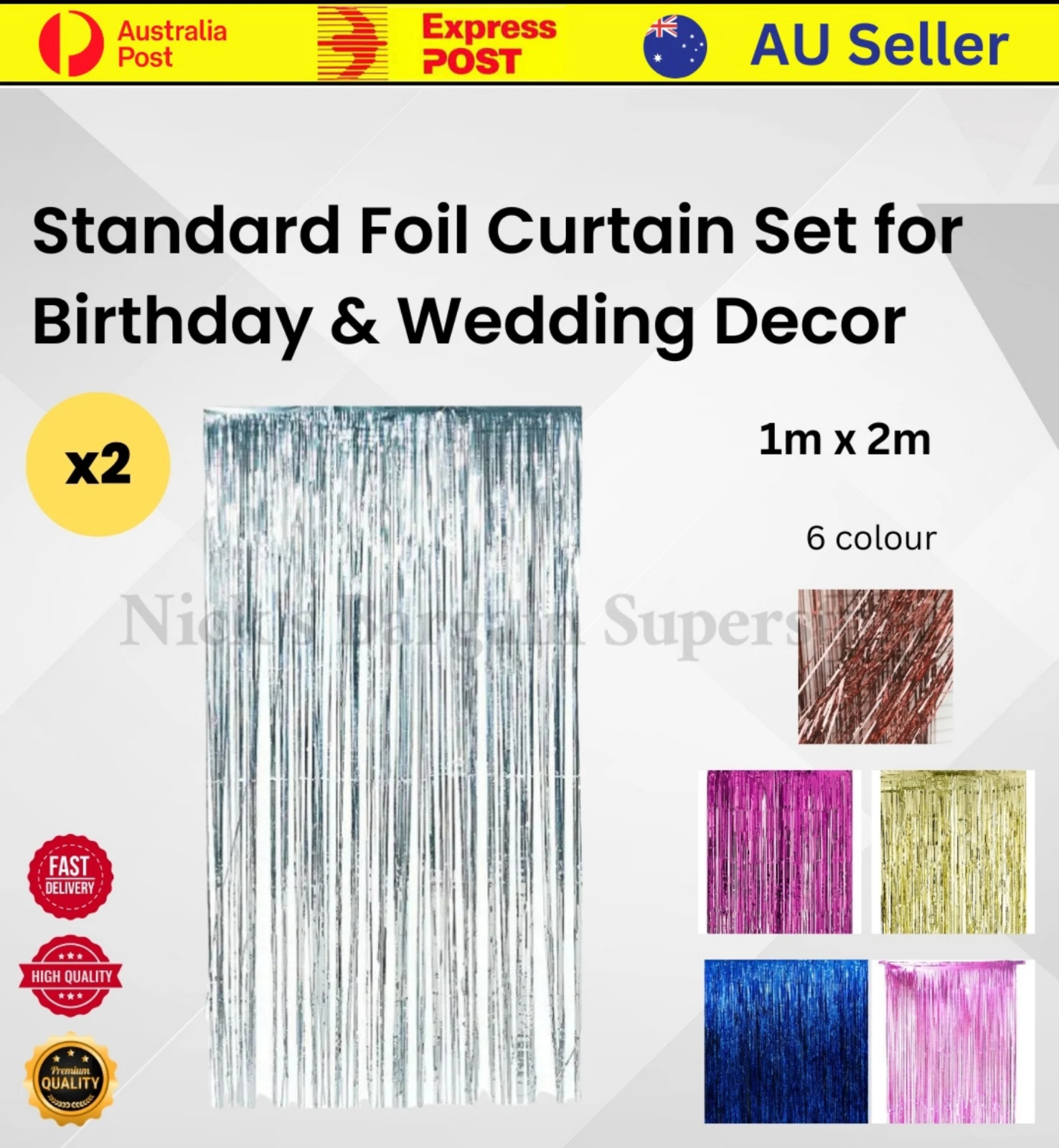 2x Standard Foil Curtain 1m x 2m Door Decoration Birthday Wedding Party Home 2x Standard Foil Curtain 1m x 2m Door Decoration Birthday Wedding Party Home xtradeal