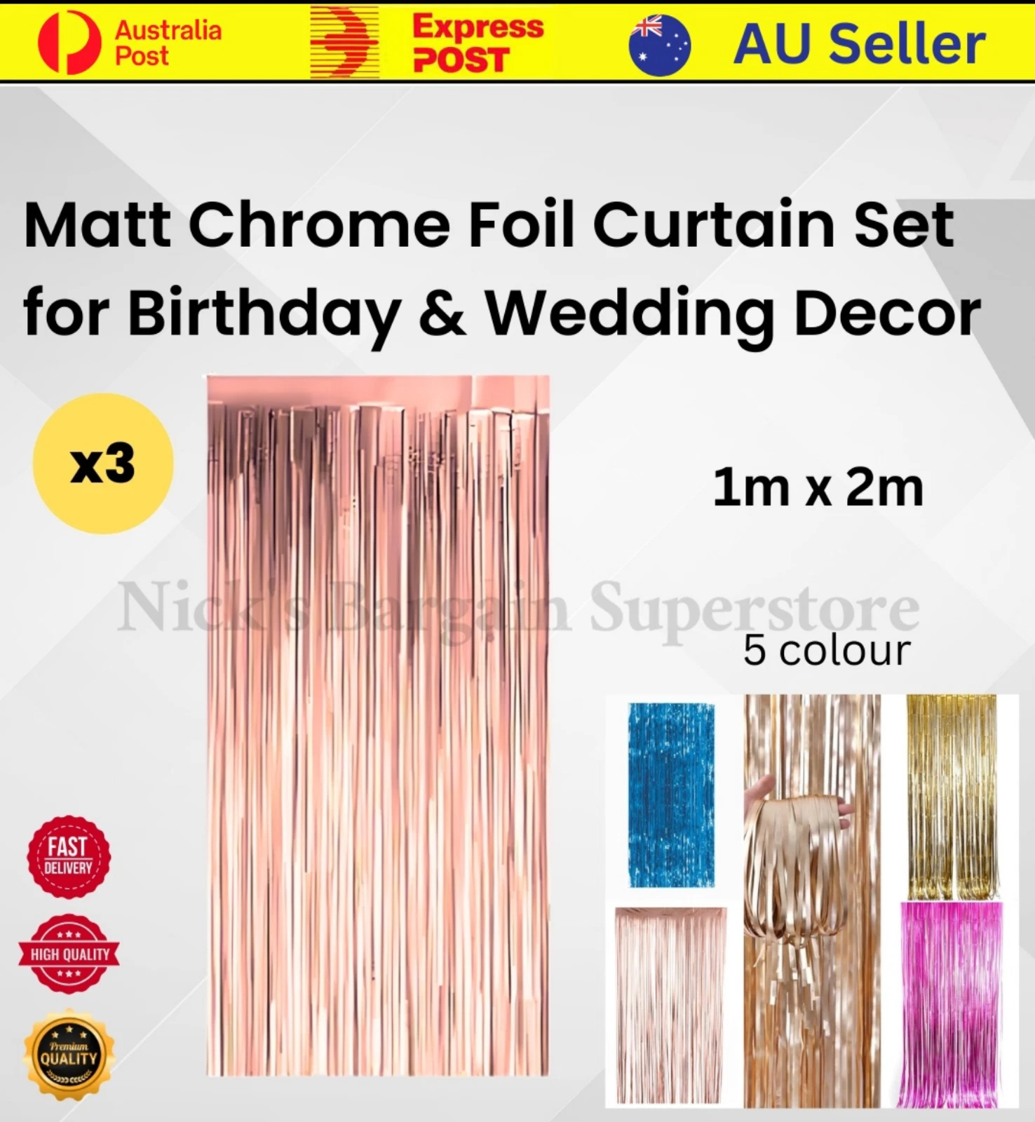 3x Matt Chrome Foil Curtain Door Decoration for Birthday & Wedding Party 1m x 2m xtradeals 3x Matt Chrome Foil Curtain Door Decoration for Birthday & Wedding Party 1m x 2m xtradeal