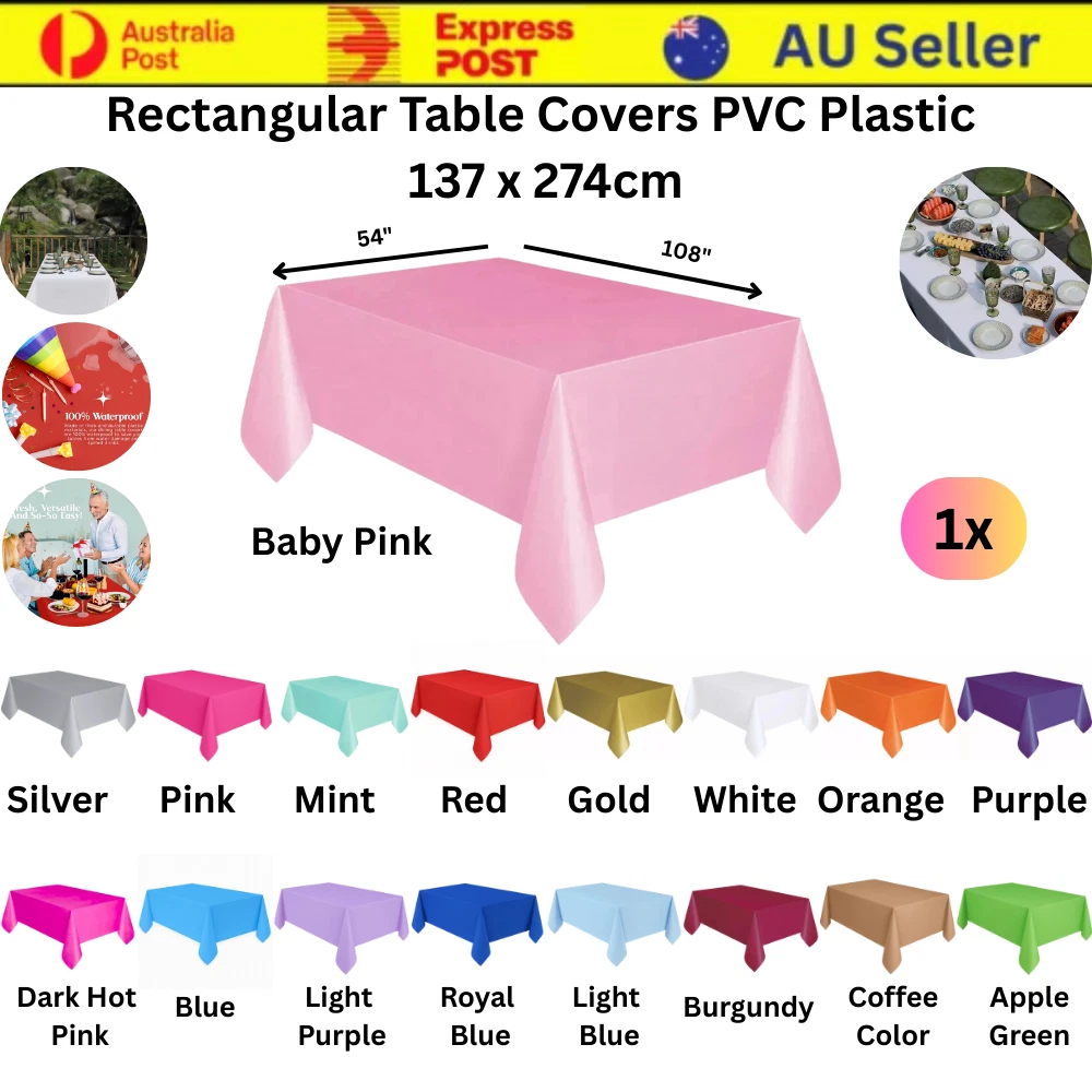 Plastic Table Cloth Colour Rectangle Cover Birthday Party Tablecover 137x274cm Plastic Table Cloth Colour Rectangle Cover Birthday Party Tablecover 137x274cm
